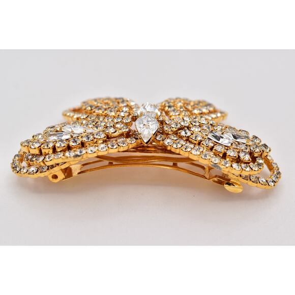 Vintage Rhinestone Butterfly Bow Hair Clip Gold Crystal Barrette Bridal Hair main image 4